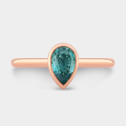 Pear Alexandrite Bezel Set Tulip Basket Tapered Cathedral Solitaire Rose Gold Engagement Ring