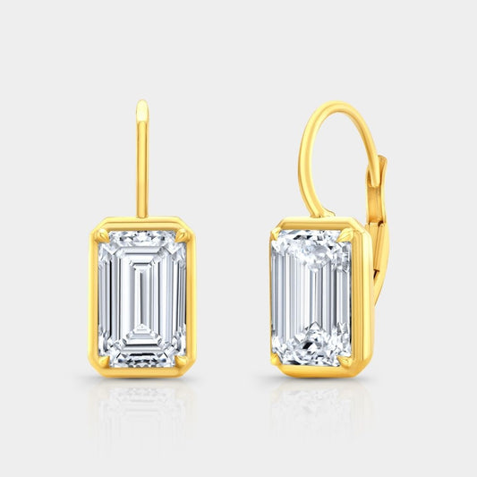 5ctw Lab Grown Emerald Diamond Mira Yellow Gold Dangle Drop Earrings