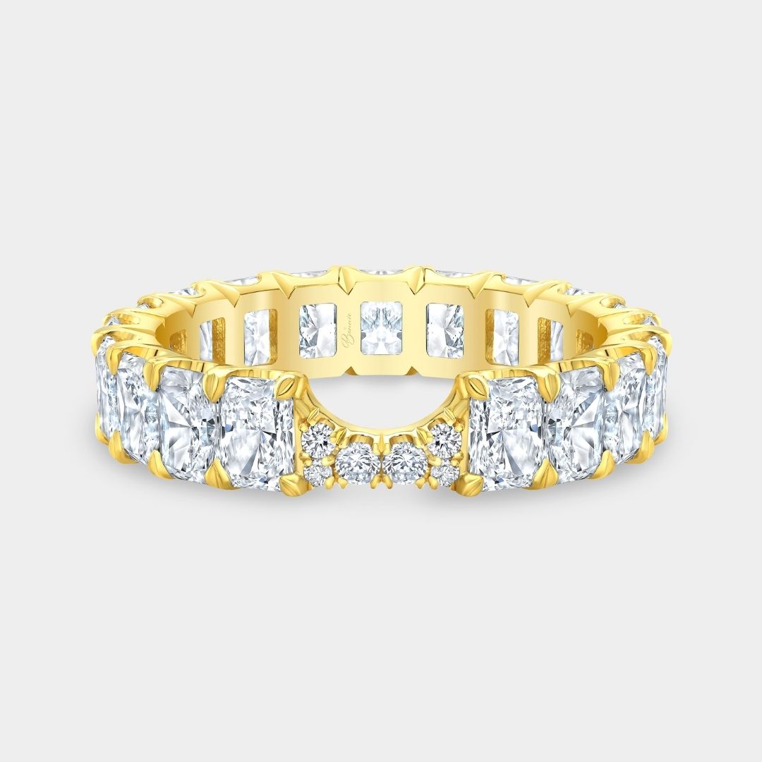 4ct Radiant Diamond Ribbon Contour Eternity Wedding Band Yellow Gold