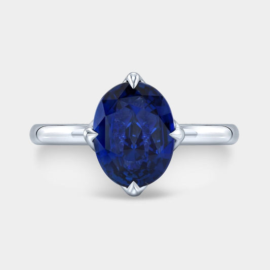 2.50ct Natural Oval Blue Sapphire North South Prong Tulip Solitaire Platinum Engagement Ring
