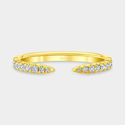 French Pave Open Claw Round Diamond 1/2 Way Yellow Gold Wedding Band