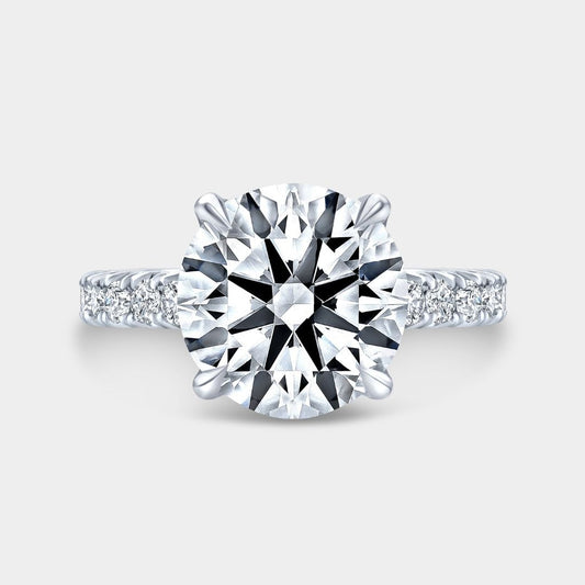 Round Diamond Tulip Basket 4 Prong Tapered Cathedral French Pave Platinum Engagement Ring