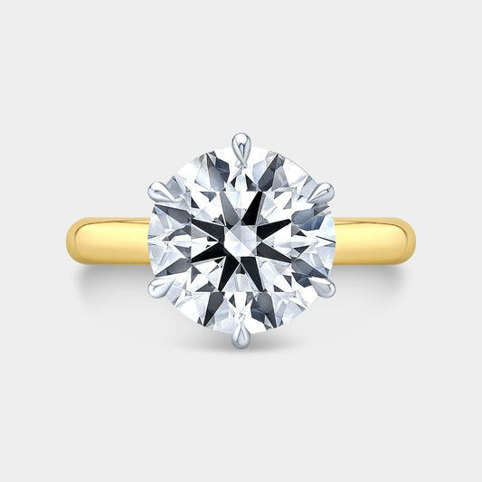 Round Diamond Tulip Basket 6 Prong Tapered Cathedral Solitaire Yellow Gold And Platinum Engagement Ring
