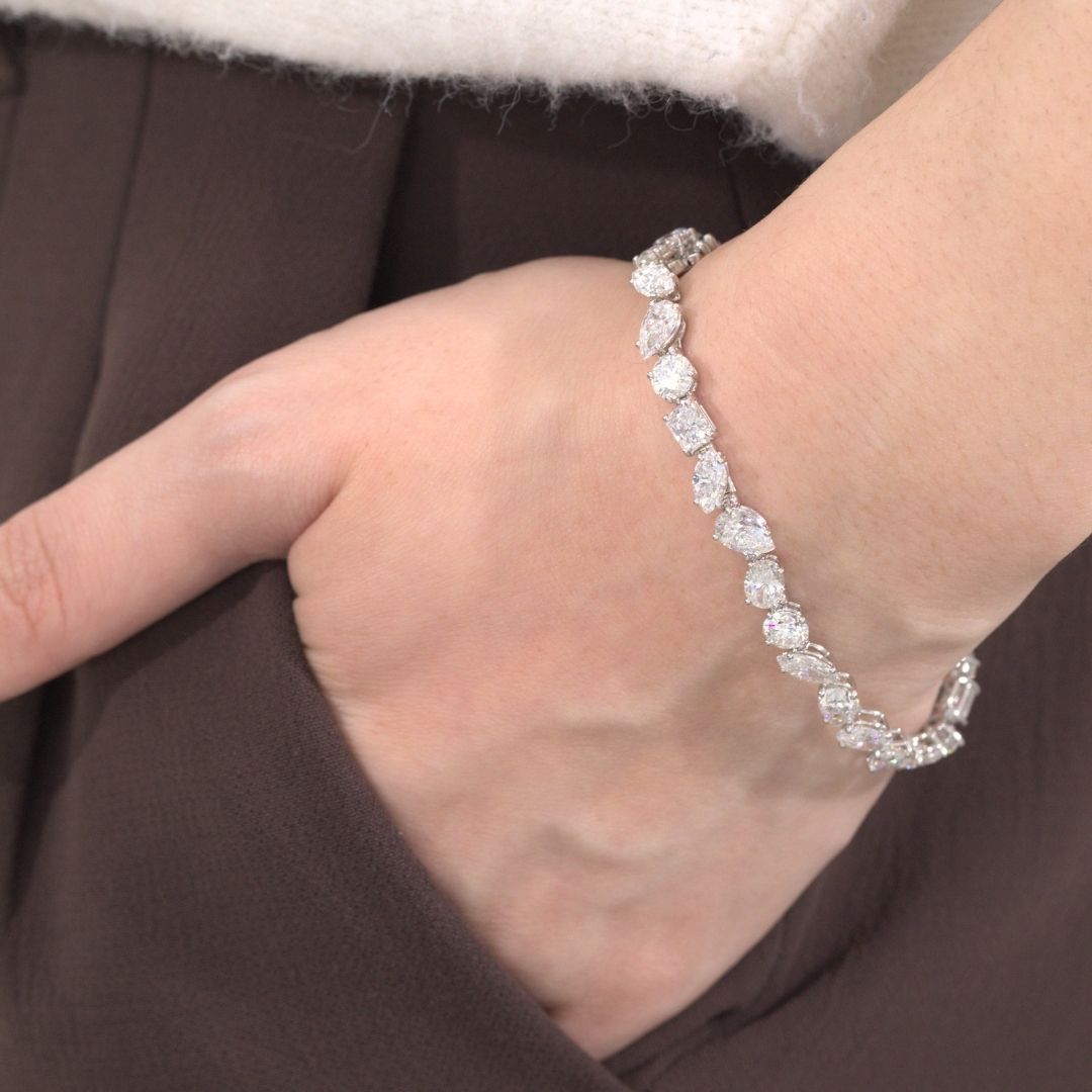 14ct Lab Grown Multi Shape Diamond Tennis Bracelet White Gold
