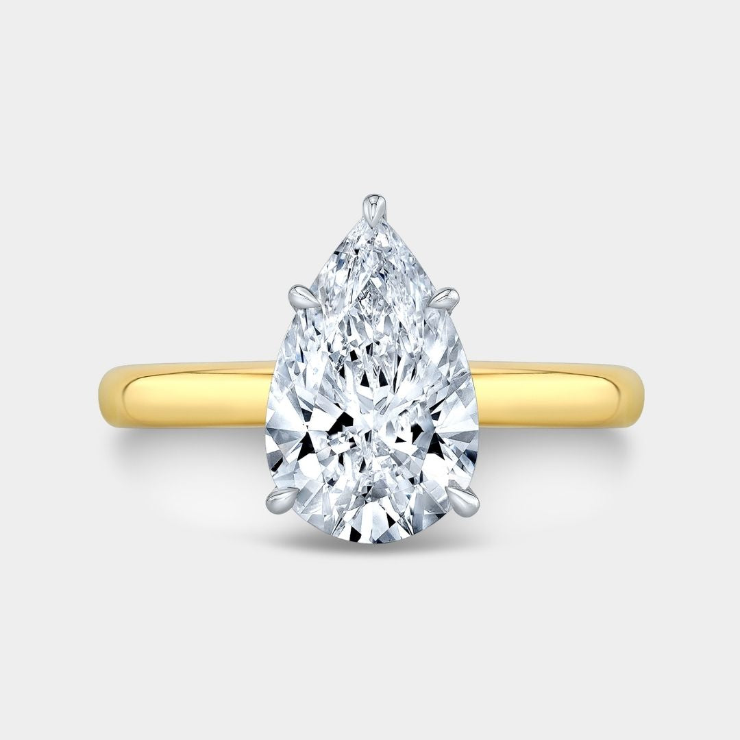 2.09ct Lab Grown Pear Shape Diamond Hidden Halo Solitaire Yellow Gold and Platinum Engagement Ring