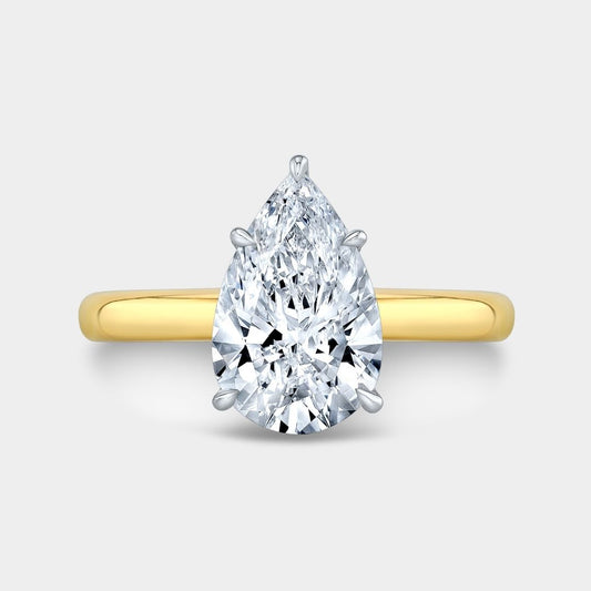 2.09ct Lab Grown Pear Shape Diamond Hidden Halo Solitaire Yellow Gold and Platinum Engagement Ring