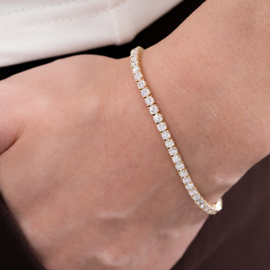 4.50ct Lab Grown Round Diamond Double Lock Yellow Gold Tennis Bracelet