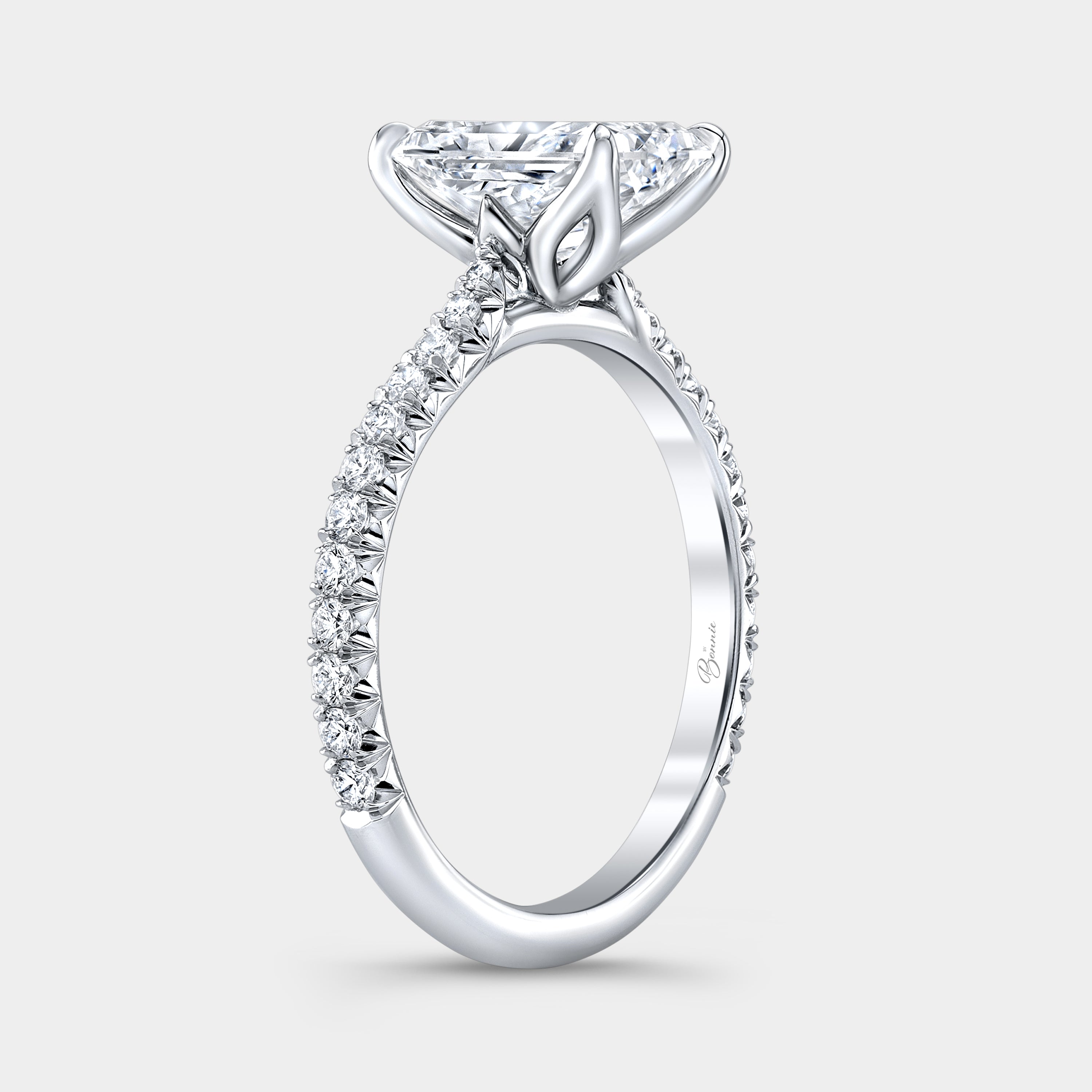 Radiant Diamond Tulip Tapered Cathedral French Pave Platinum