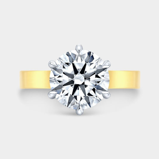 Round Diamond 6 Prong Flat Cigar Band Solitaire Yellow Gold And Platinum Engagement Ring