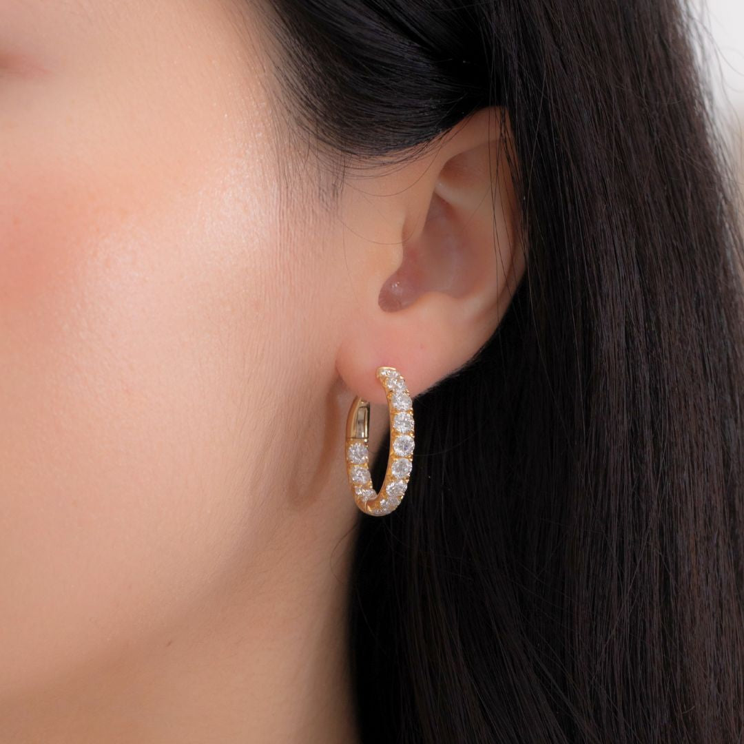 1 Inch Large Lab Diamond French Pave Hoop Earrings