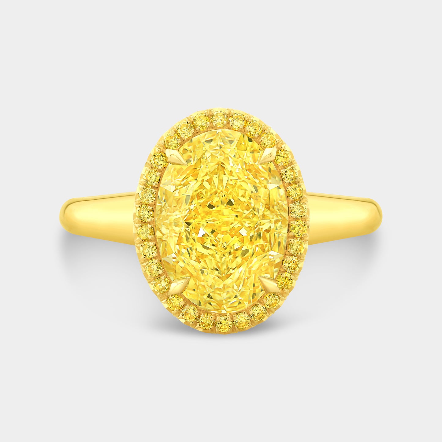 3ct Oval Yellow Diamond Yellow Gold Solitaire Wide Band Engagement Ring