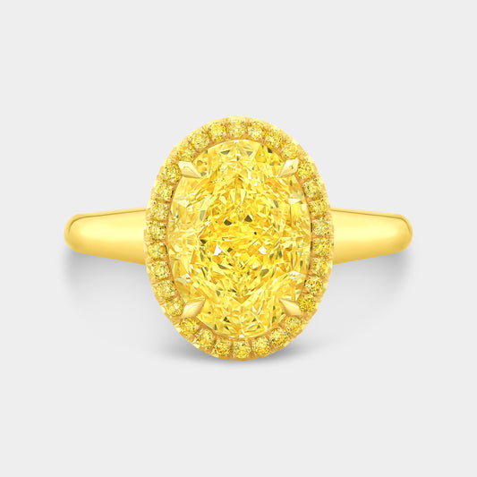 3ct Oval Yellow Diamond Yellow Gold Solitaire Wide Band Engagement Ring