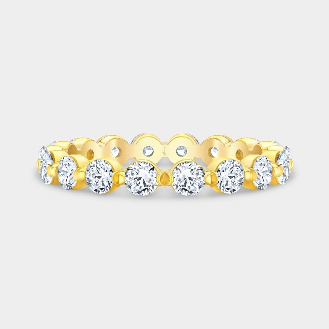 1.50ct Round Diamond Floating Diana Single Prong Yellow Gold 2.80mm Wedding Band