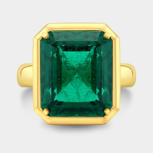 12.50ct Natural Emerald Cut Green Emerald Bezel Solitaire Ring