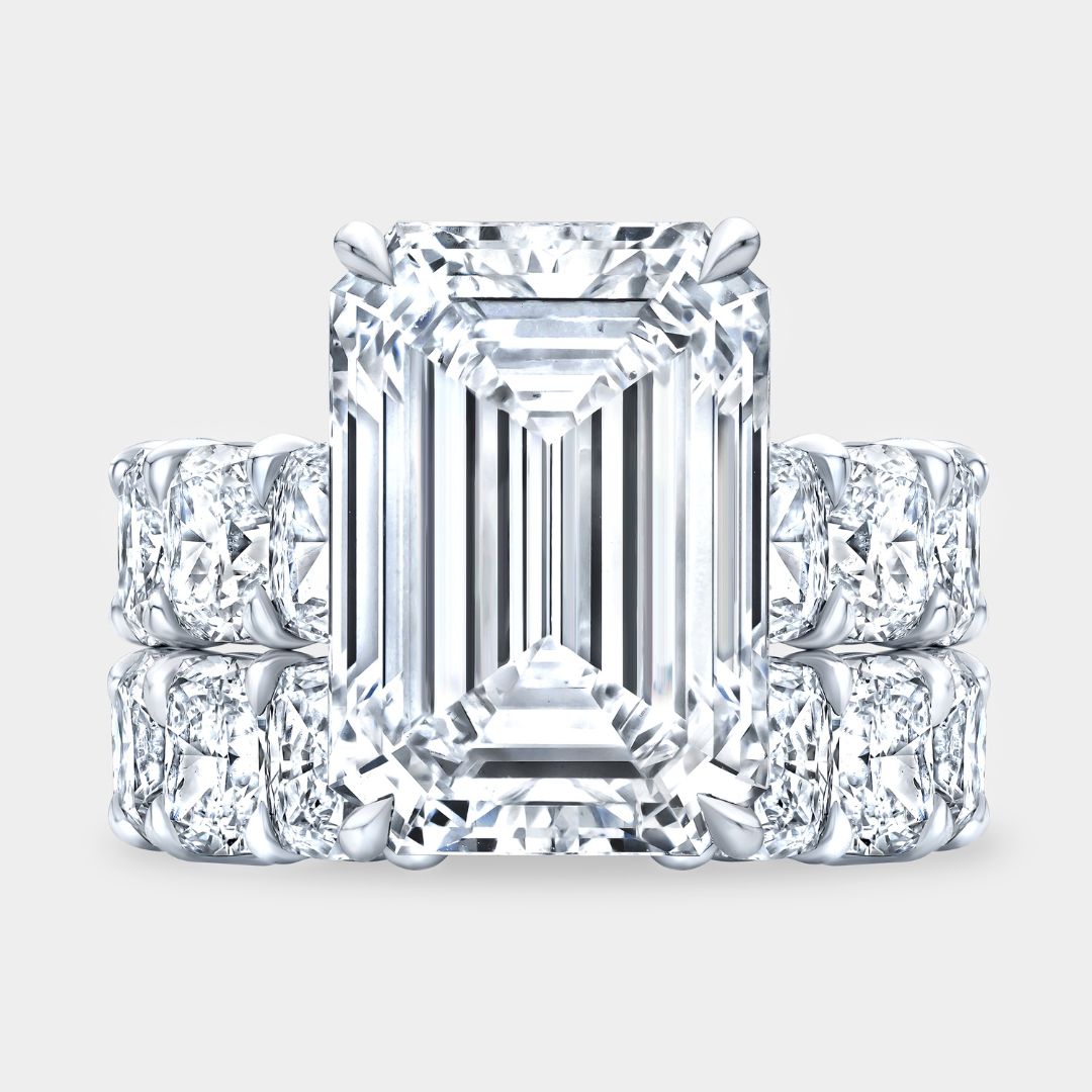 10ct Emerald Cut Diamond Engagement Ring Wedding Set