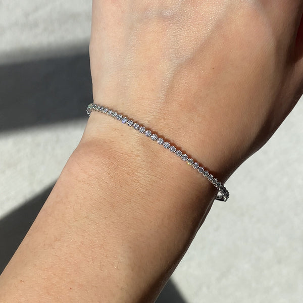 Petite Stacking Lab Diamond White Gold Milgrain Flexible Bangle | By Bonnie Jewelry