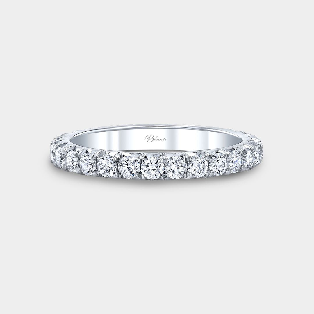 1 carat round diamond French pave eternity platinum wedding band