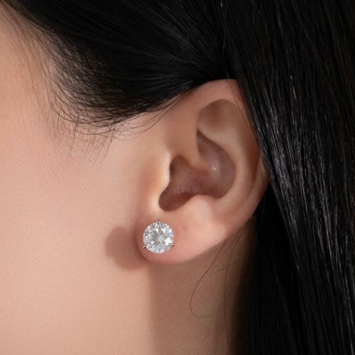 4.0ctw Martini 3 Prong Lab Grown Round Diamond Stud Earrings