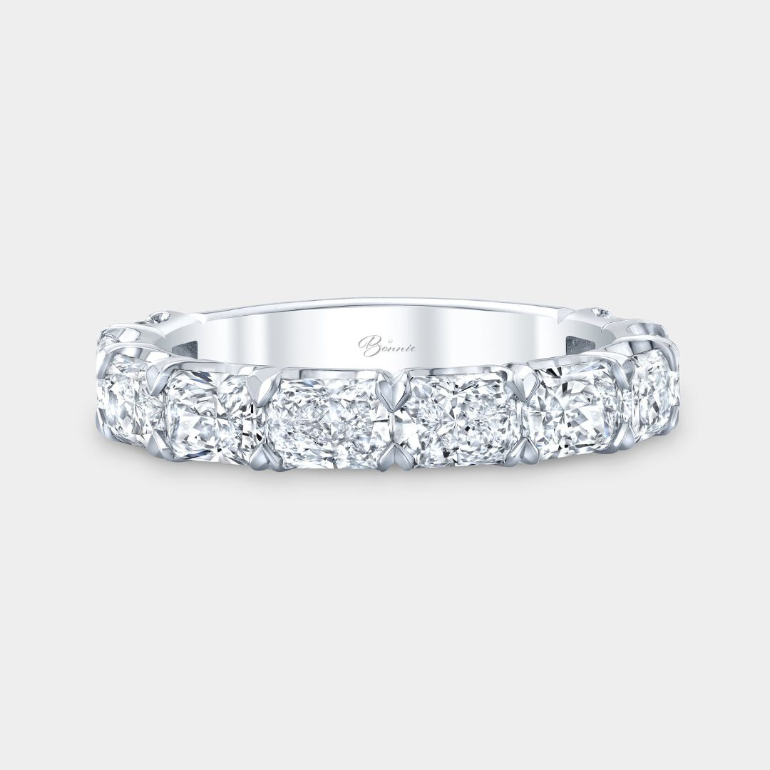 2.50ct radiant-cut diamond platinum wedding band, East West Chloe design, 3.40mm wide

