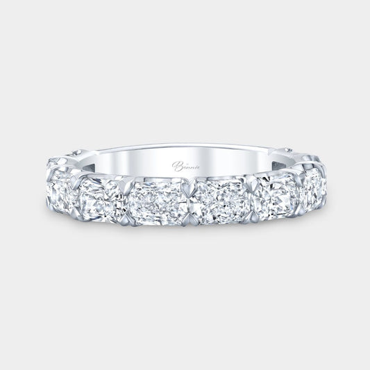 2.50ct radiant-cut diamond platinum wedding band, East West Chloe design, 3.40mm wide

