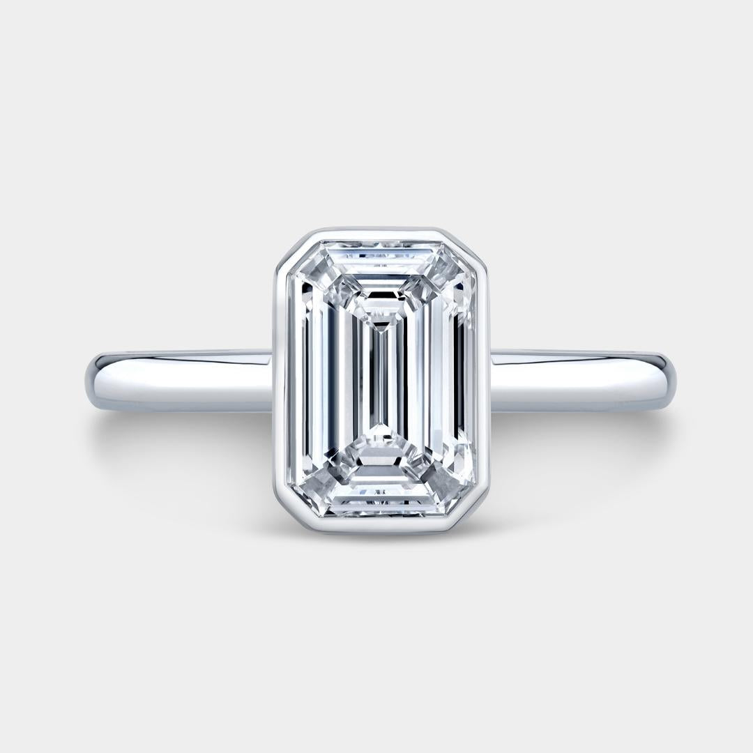 Emerald Diamond Thin Bezel Solitaire Platinum Engagement Ring