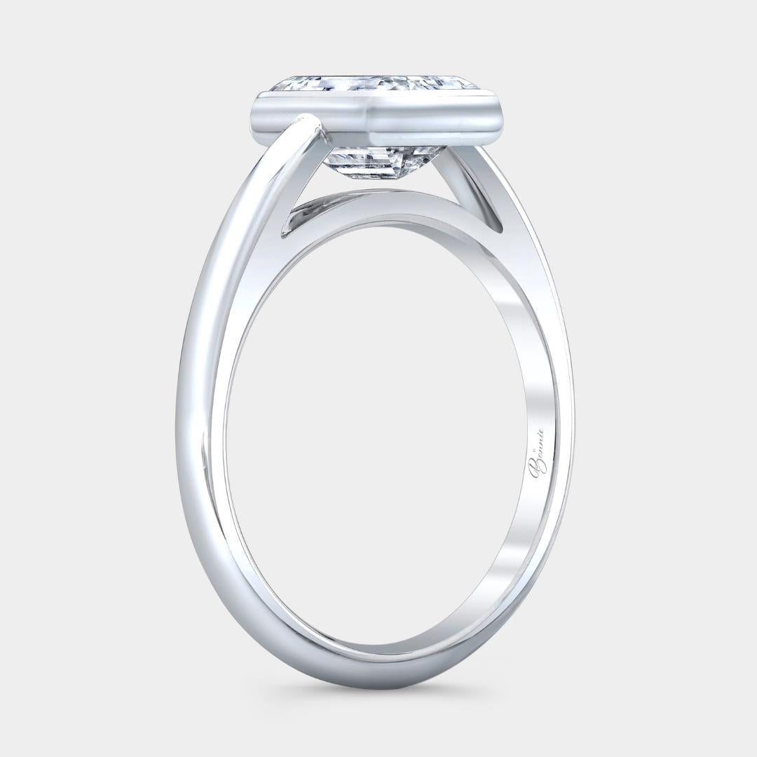 Emerald Diamond Thin Bezel Solitaire Platinum Engagement Ring