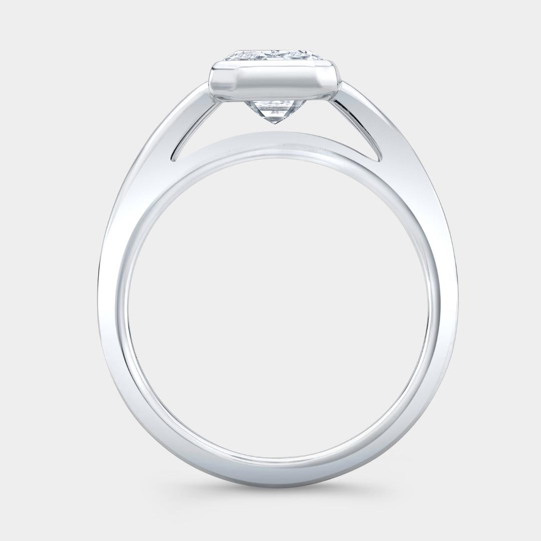 Emerald Diamond Thin Bezel Solitaire Platinum Engagement Ring