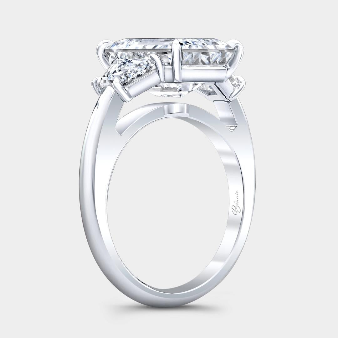 Emerald Diamond Trapezoid Three Stone Platinum Engagement Ring