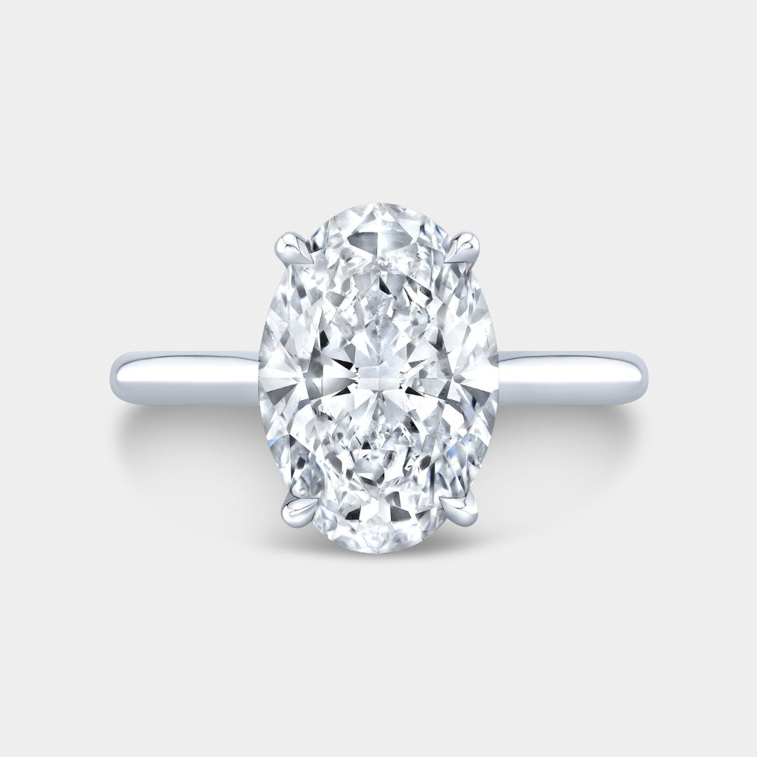 2.52ct Lab Grown Oval Diamond Hidden Halo Tapered Cathedral Solitaire Platinum Engagement Ring