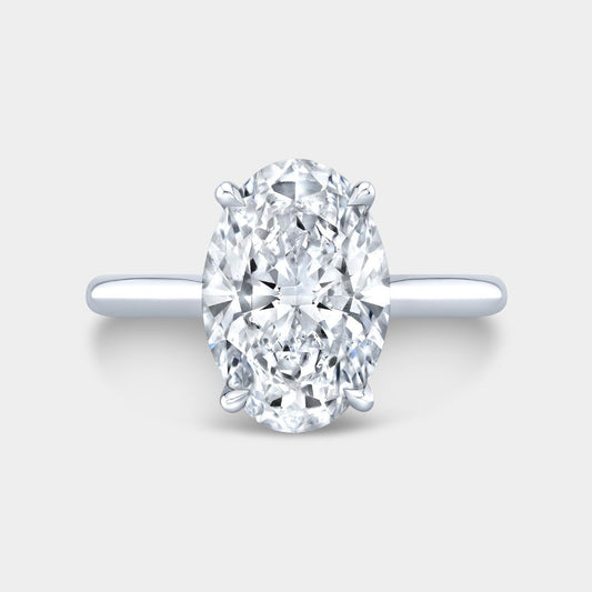 2.52ct Lab Grown Oval Diamond Hidden Halo Tapered Cathedral Solitaire Platinum Engagement Ring