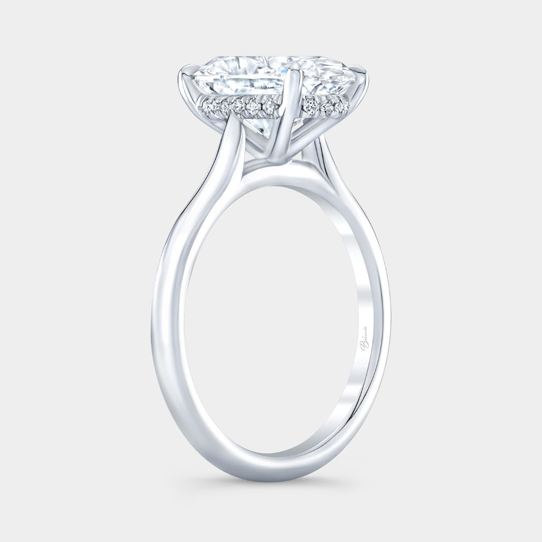 2.52ct Lab Grown Oval Diamond Hidden Halo Tapered Cathedral Solitaire Platinum Engagement Ring
