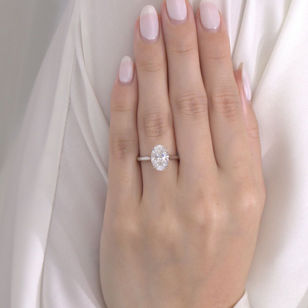 2.52ct Lab Grown Oval Diamond Hidden Halo Tapered Cathedral Solitaire Platinum Engagement Ring