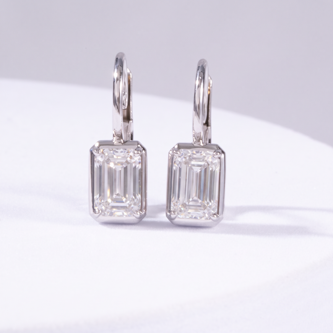 1.50ct Lab Grown Emerald Diamond Mira Dangle Drop White Gold Earrings
