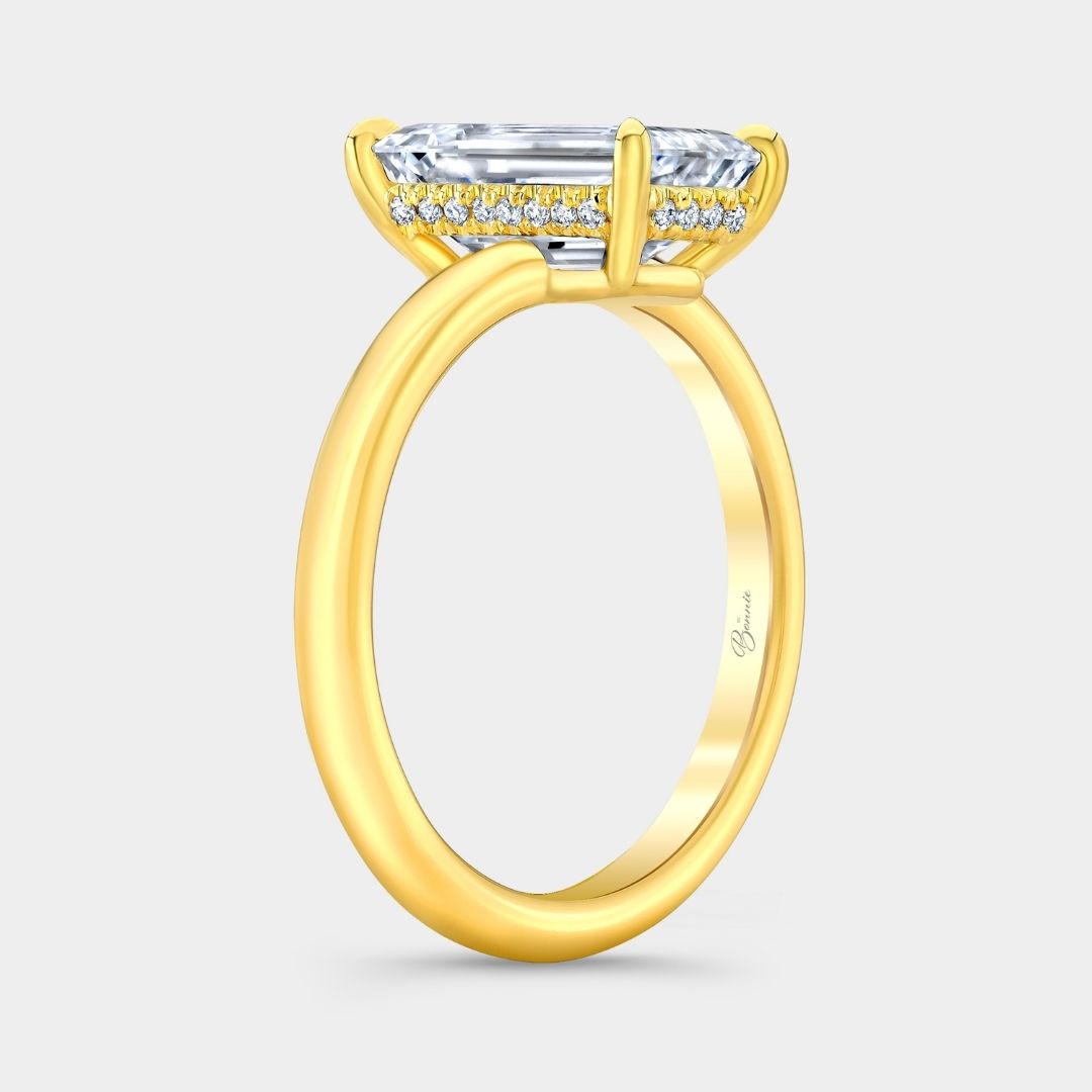 2ct Emerald Diamond Hidden Halo Yellow Gold Solitaire Engagement Ring