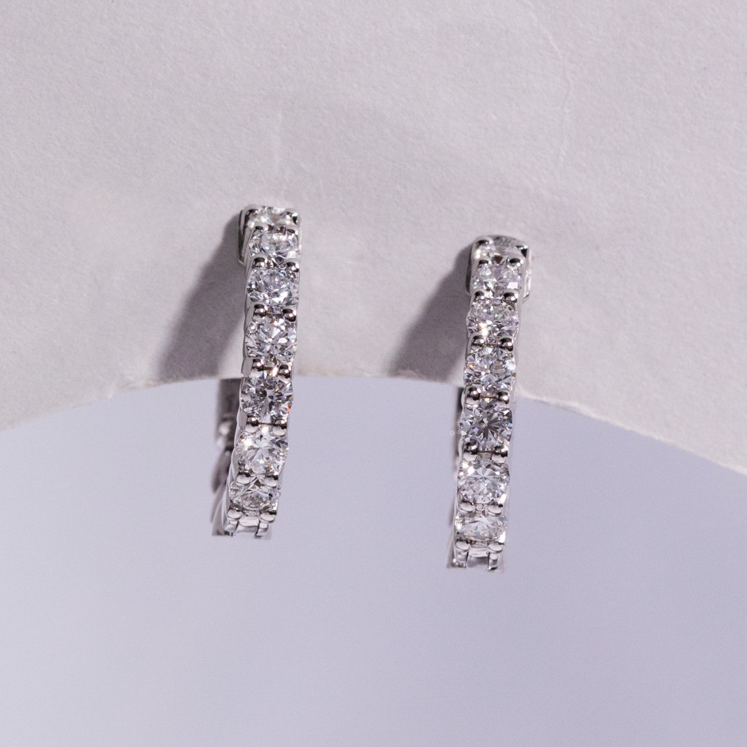 1ct Lab Grown Round Diamond 0.75 Inch Shared Prong White Gold Hoop Earrings