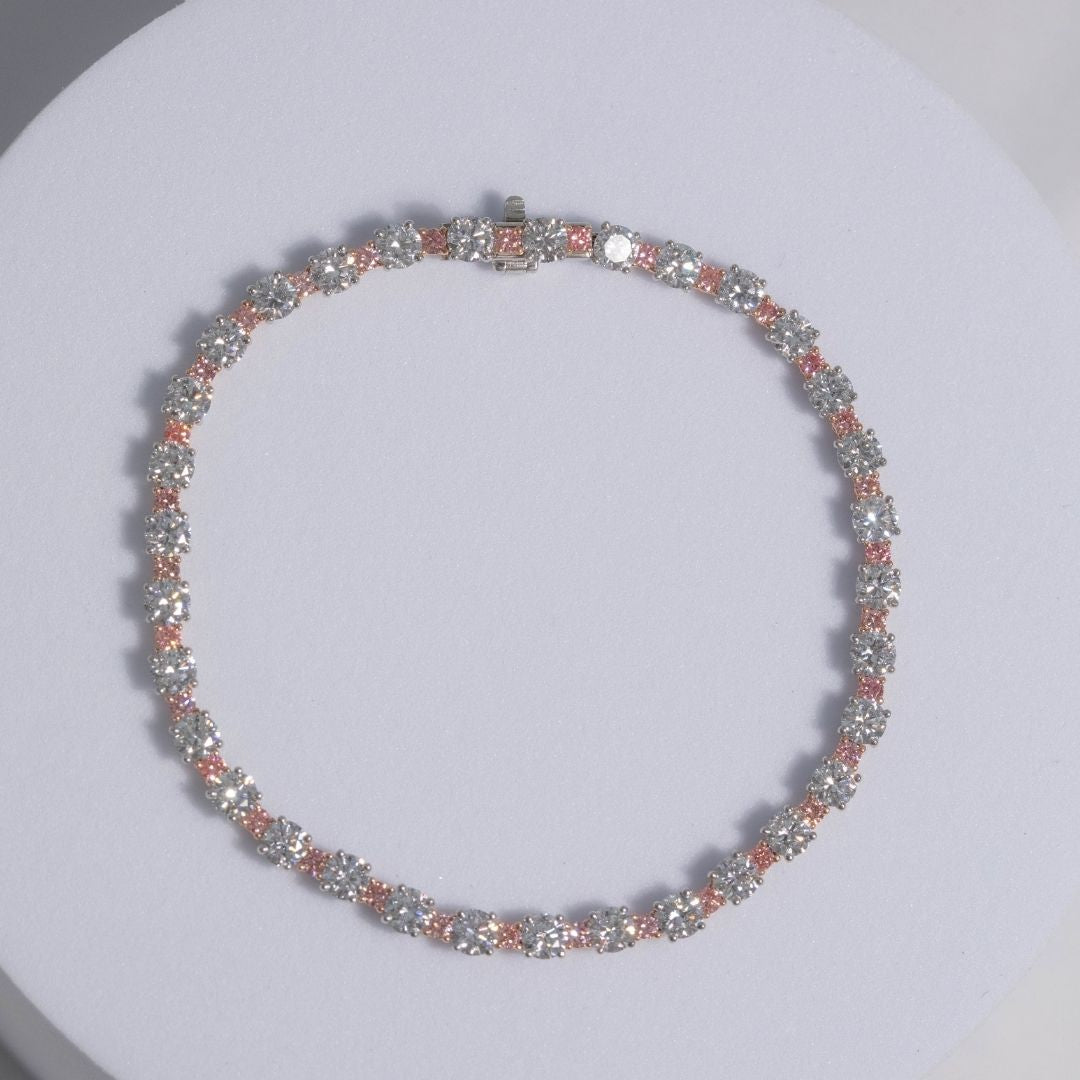 6.5ct Lab Grown Pink Diamond Tennis Bracelet Rose Gold and Platinum