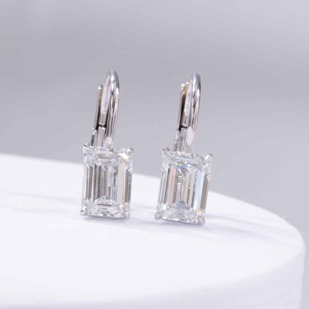 2ct Lab Grown Emerald Diamond Dangle Lever Back White Gold Drop Earrings