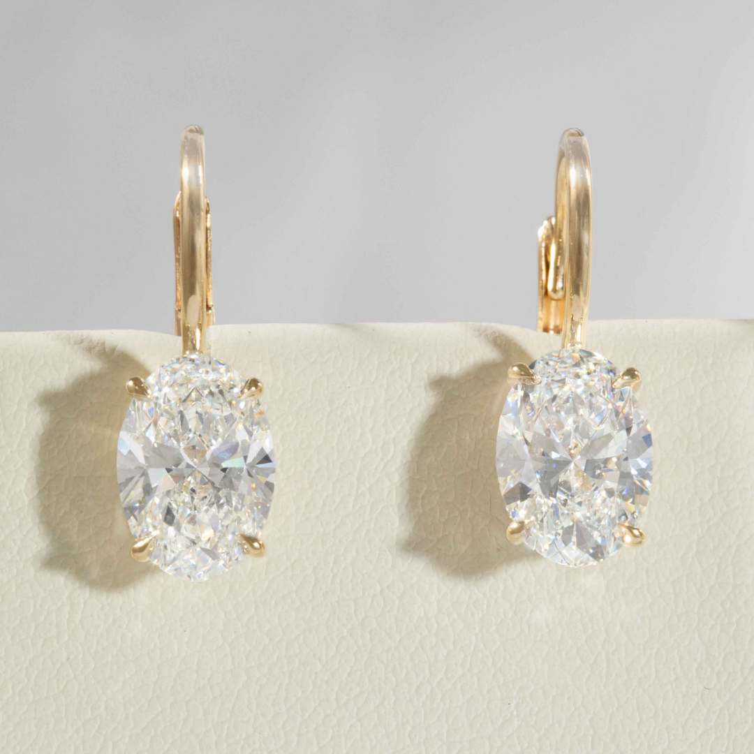 3ct Lab Grown Oval Diamond French Clip Dangle Yellow Gold Drop Earrings