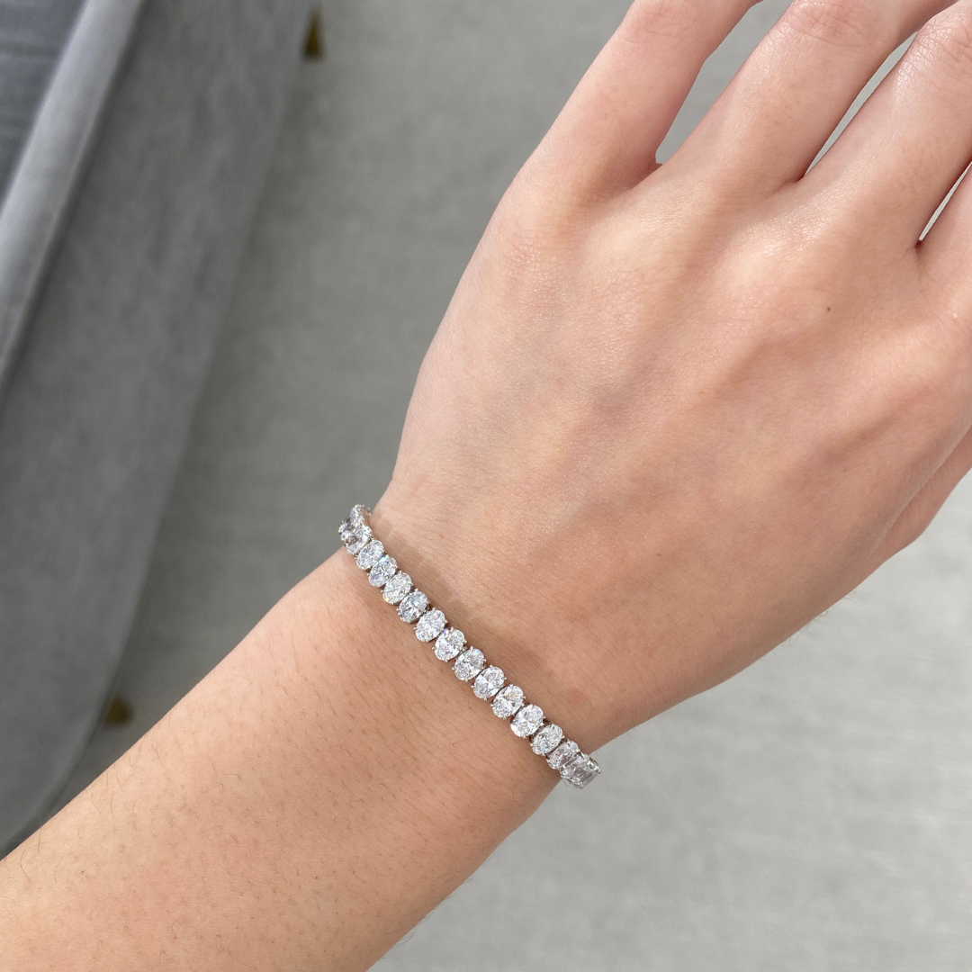 12.50ct Lab Grown Oval Diamond Platinum Tennis Bracelet