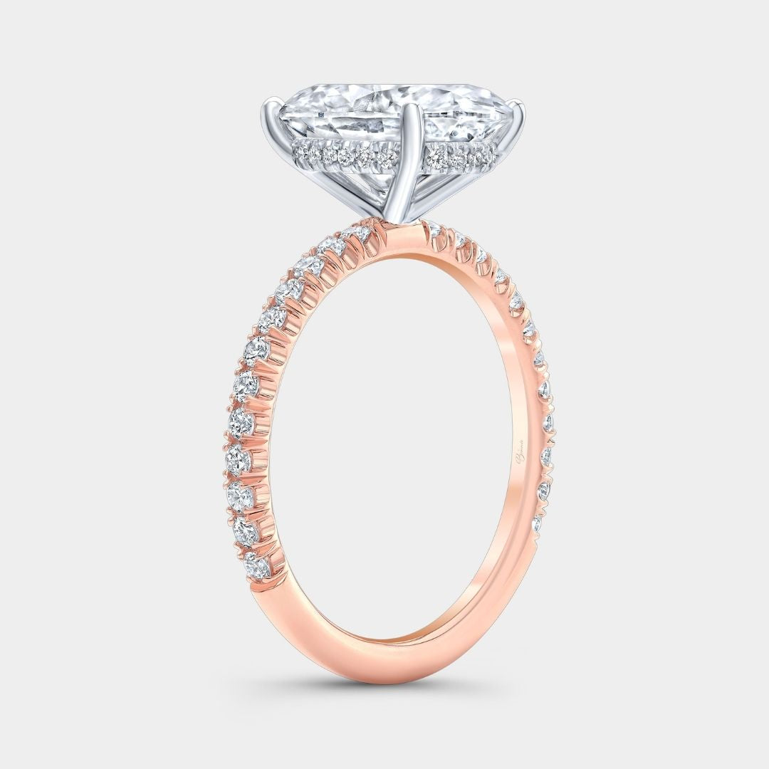 Oval Diamond Hidden Halo U Pave Rose Gold And Platinum Engagement Ring
