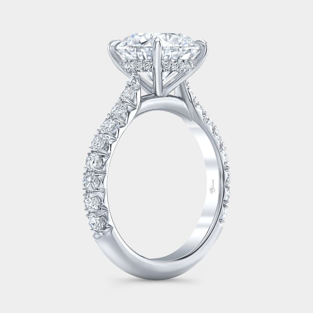 Round Diamond French Pave Platinum Engagement Ring