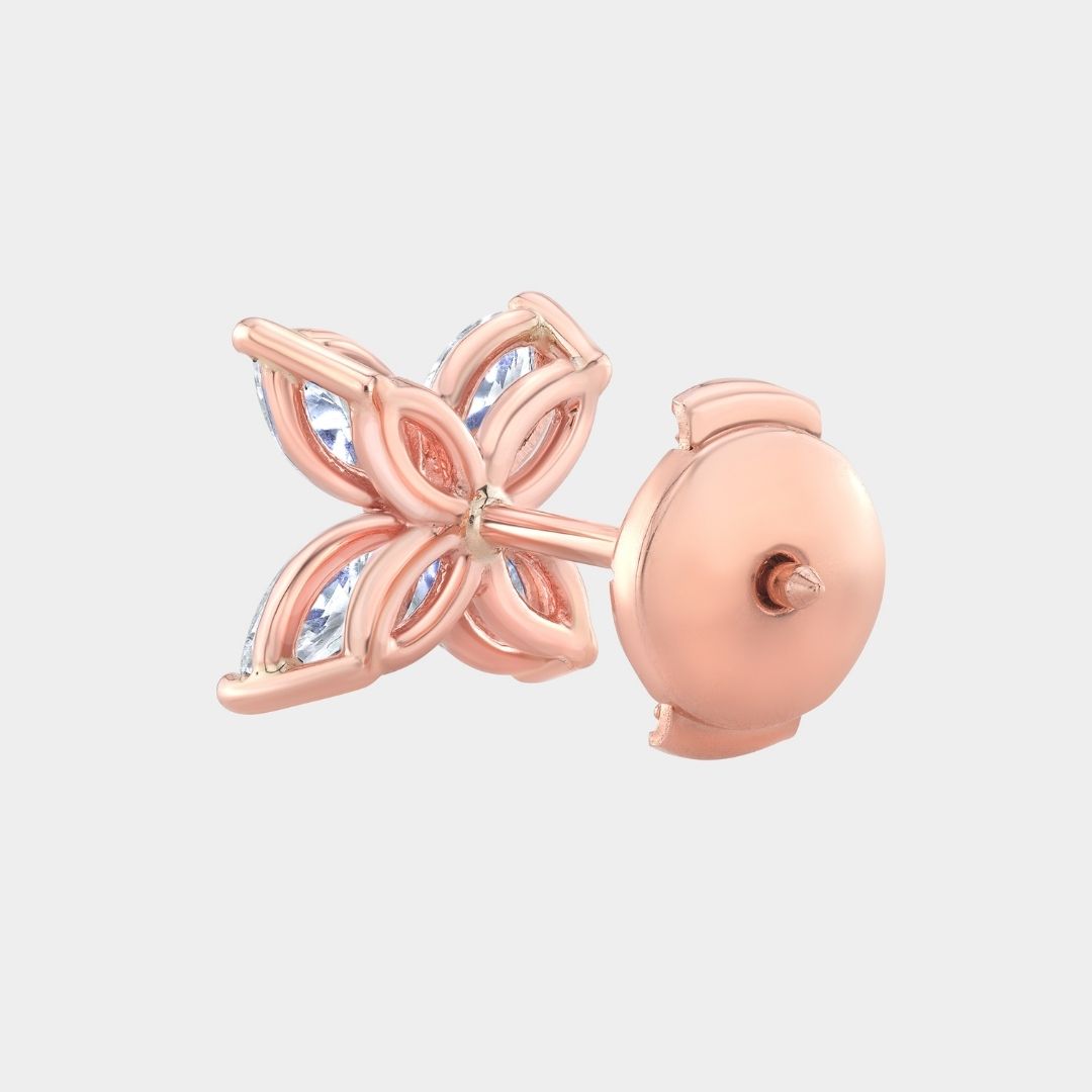 0.90ct Natural Marquise Diamonds La Fleur Stud Rose Gold  Earrings