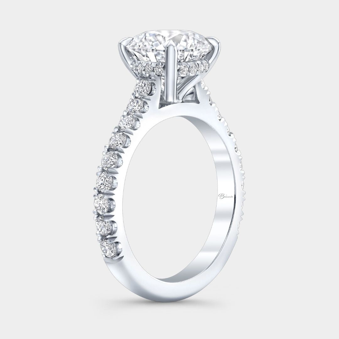 Round Diamond Hidden Halo Cathedral U Pave Platinum Engagement Ring