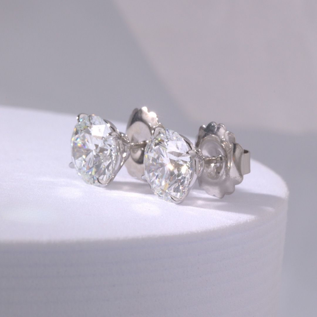 6ctw Lab Grown Round Diamond 4 Prong Basket White Gold Stud Earrings