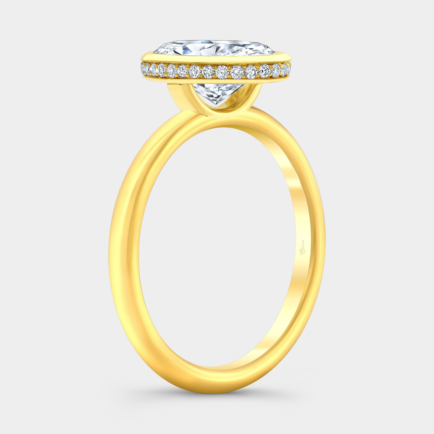 Oval Diamond Hidden Halo Bezel Set Solitaire Yellow Gold Engagement Ring