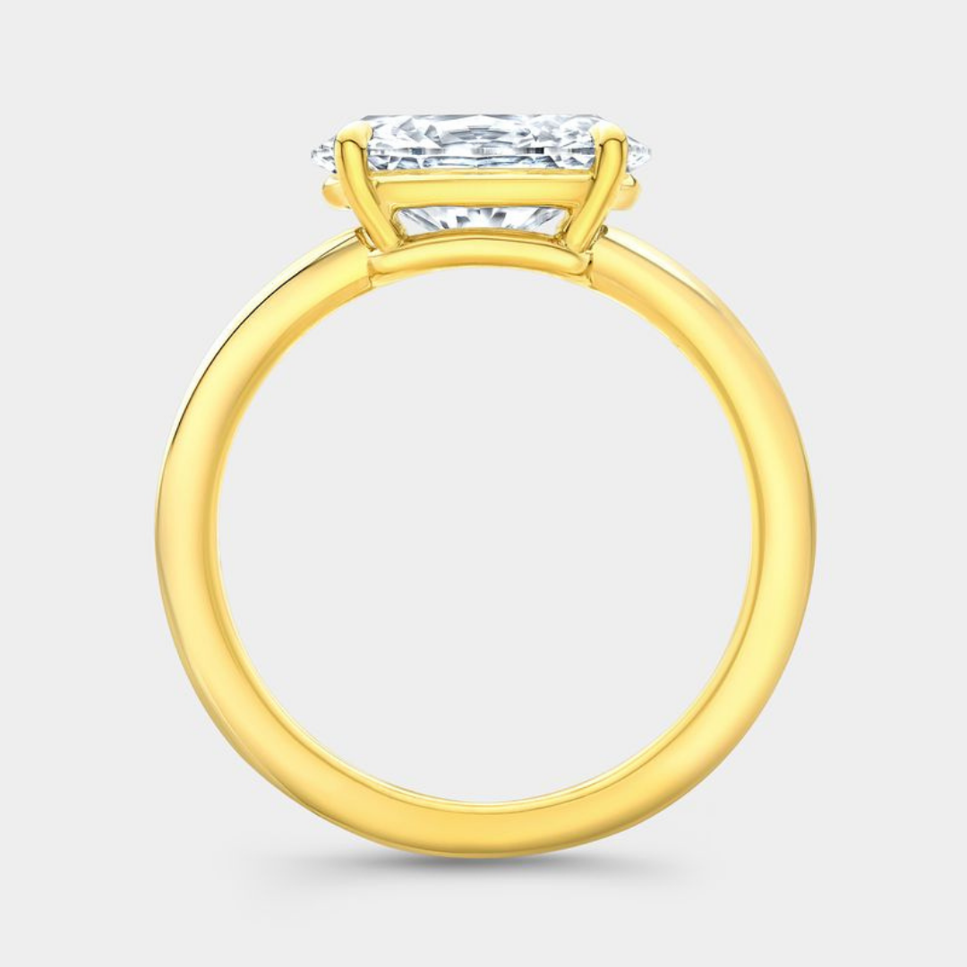 Oval Diamond East West Low Profile Solitaire Yellow Gold Pinky Ring