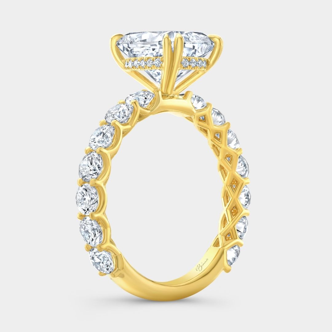 Cushion Diamond Double Prong Hidden Halo Eloise Trellis Yellow Gold Engagement Ring