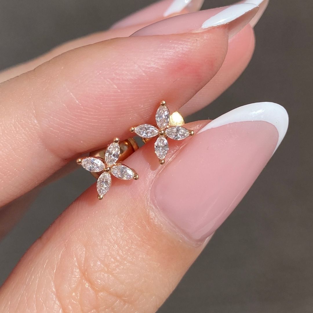 0.26ct Lab Grown Marquise Diamond Petite La Fleur Rose Gold Stud Earrings
