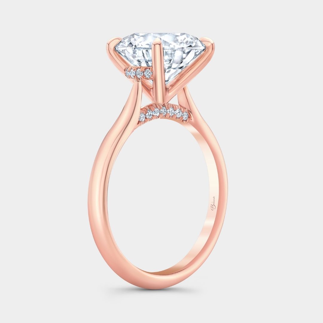 Round Diamond Hidden Halo Solitaire Rose Gold Engagement Ring