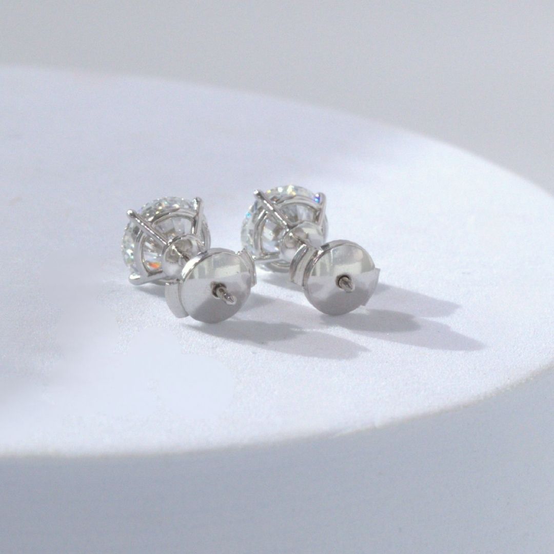 3ct Lab Grown Round Diamond 4 Prong Basket White Gold Stud Earrings